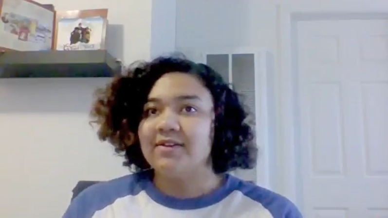 Bonita Vista High alumna Naya OReily while on a Zoom interview call. OReily expressed her concern about how COVID-19 regulations will impact her future living situation.