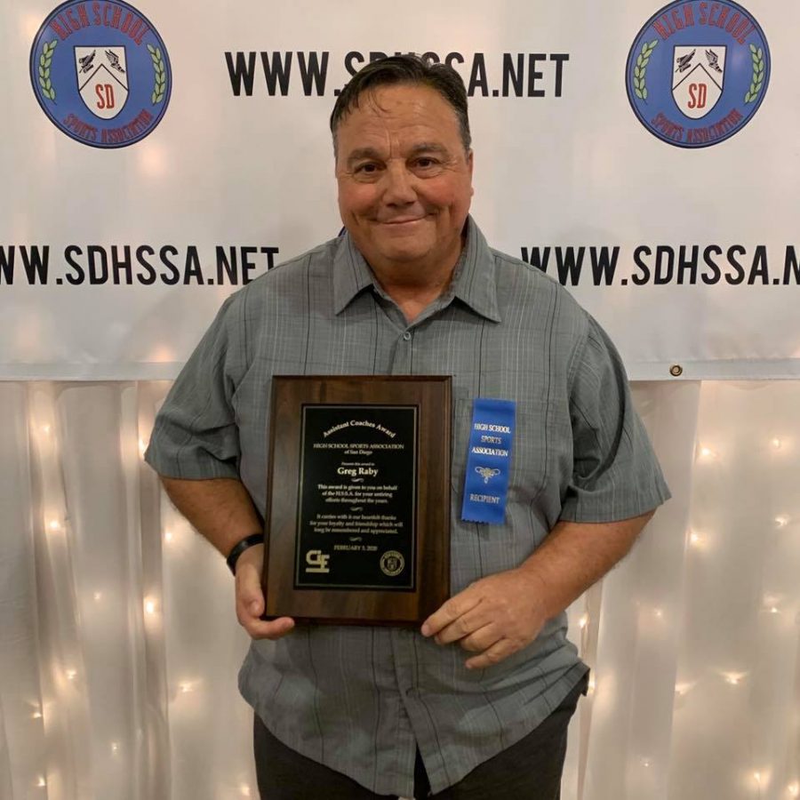 Former BVH football coach Gregory Raby receives the Assistant Coaches Award on Feb. 3, 2020 after his 44 years of athletic service in the Sweetwater Union High School District. It was later publicized on April 21 by the BVH football Instagram account.