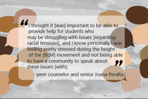 Peer Counselor and senior Joana Peralta speaks to the way that she was personally impacted by the racial tensions in the United States earlier this year. Many Bonita Vista High students became active with the Black Lives Matter movement over the summer by attending protests.