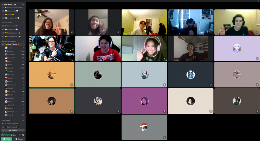 Anime Club members pose for a photo to commemorate their first ever watch party on Discord.