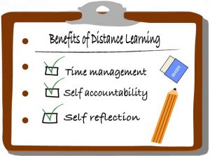 Educational benefits to distance learning are time management, self accountability and self reflection, which are all skills that are very useful in college.