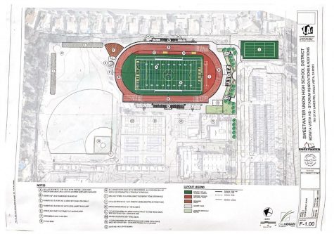 The renovation plans for the BVH stadium, which depict additions such as a turf field, rubberized surfacing for the track and expanded bleachers.
