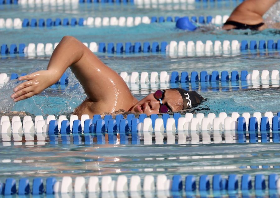 Swimmer and junior Yarenni Hernandez practices after school at Las Palmas pool on Monday, March 8. Swim and dive coach Betty Alexander also coaches water polo during a typical school year. 