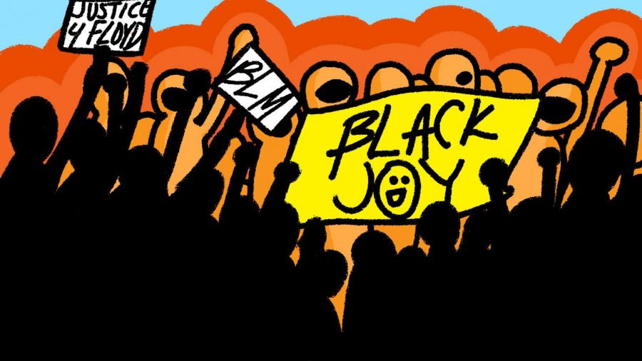 The flag reading BLACK JOY was held in the crowd that waited for the verdict, which was filmed by CNN and aired on TV. This verdict was televised on several news sources on April 20.