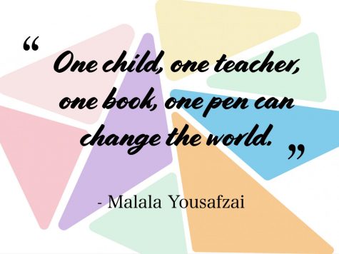 A quote from Malala Yousafzai, a 23-year-old Nobel prize winner and advocate for equality and access to education, among other subjects. Yousafzai was 15 years old when she was shot in an assignation attempt by the Taliban, according to Britannica.
