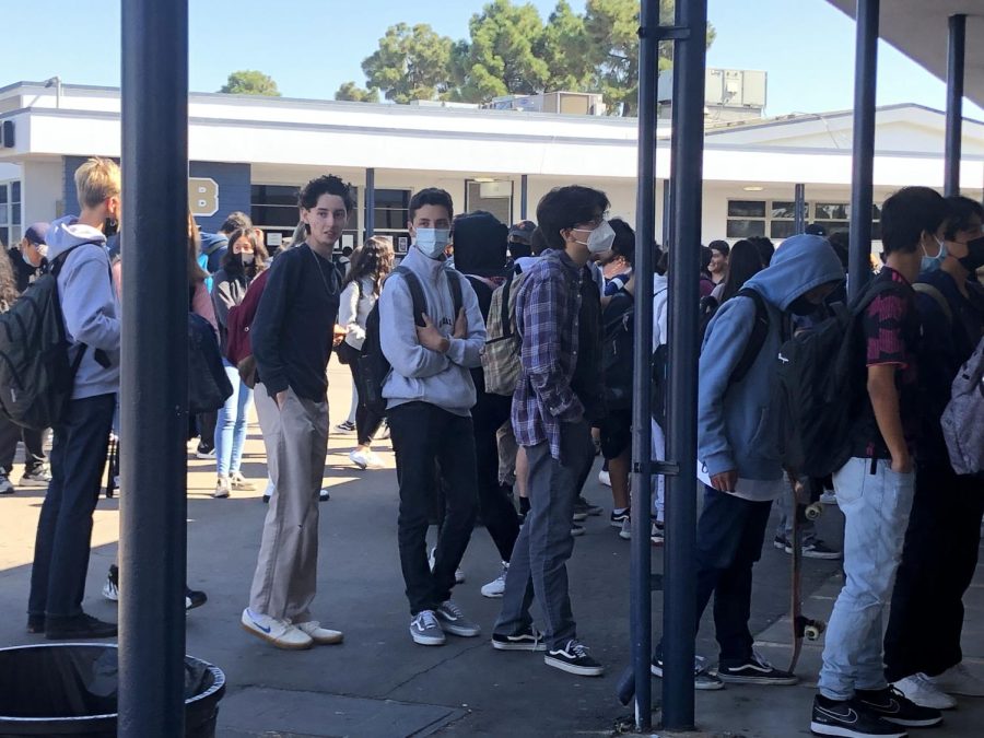 On Oct. 19, Bonita Vista High students wait in line for lunch, taking advantage of the free food available to them. Students stand in long lunch lines in order to receive their free food. 