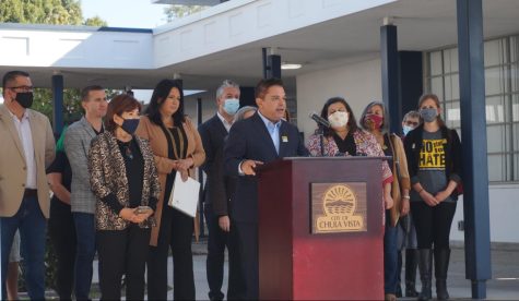 On Nov. 4 2021, Chula Vista Councilman Stephen Padilla speaks to the community and the press. The topic of discussion was the recent acts of vandalism of anti-Semitic and homophobic slurs on the Bonita Vista High 
 and Bonita Vista Middle campus.