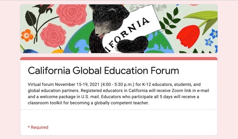 To+attend+the+California+Global+Education+Forum%2C+participants+need+to+have+filled+out+a+google+form+because+the+event+was+all+virtual.+