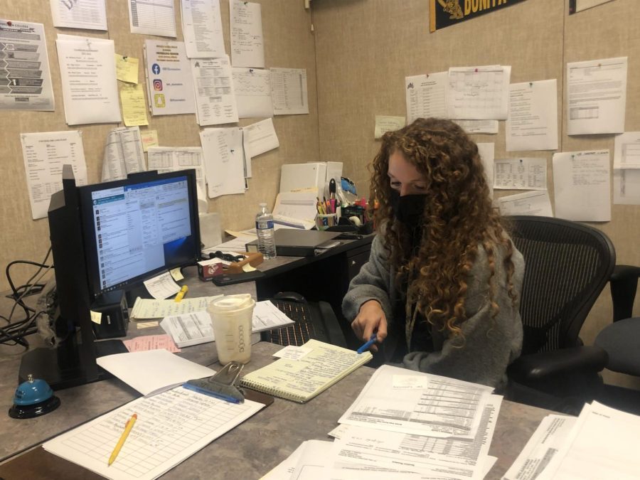 Bonita Vista High (BVH) counselor Britney Pacini is hard at work in her office plastered with papers on the wall. She filled the once vacant position as of Jan. 10. 