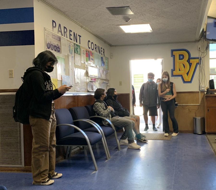 Students who were not in class by the fifth period late bell on Feb. 11 were gathered together and sent to the front office by Attendance Coordinator Antonio Gutierrez. Gutierrez checked each students attendance and assigned Saturday school to those with eight or more tardies. 
