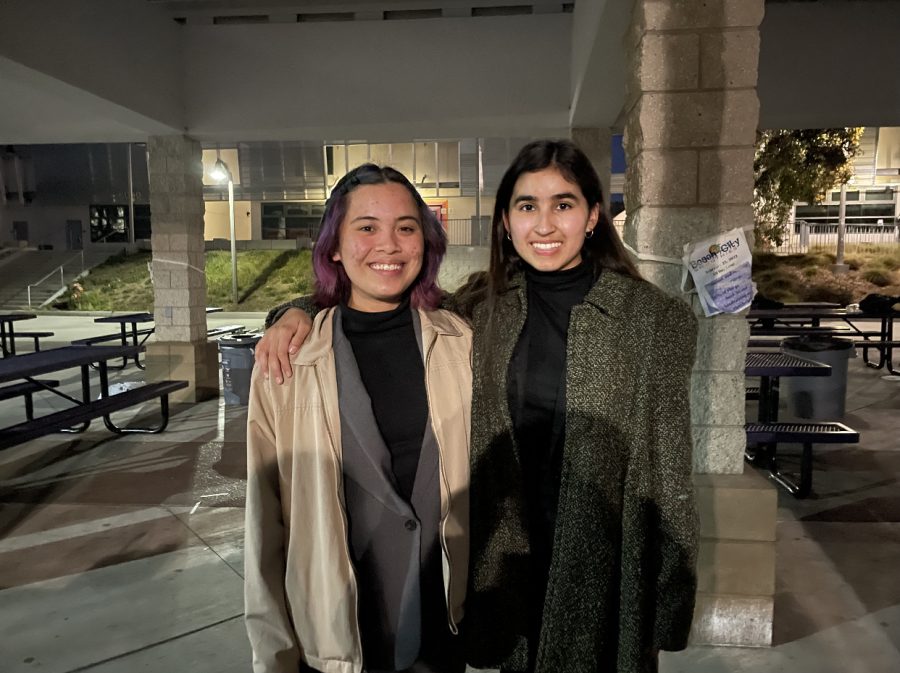 On Feb. 26, juniors Eiffel Sunga (left) and Giselle Geering (right) pose for a photo at Carlsbad High School after they heard about their advancement to the state tournament. Sunga and Geering were the only pairing out of nine BVH teams to qualify. 