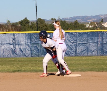To start off the game well for the Bonita Vista High (BVH) Lady Barons, third baseman and sophomore Alexis Jimenez (33) celebrates her double. BHV lost to Mission Hills High 3-6 on the Tues. afternoon on March 8.