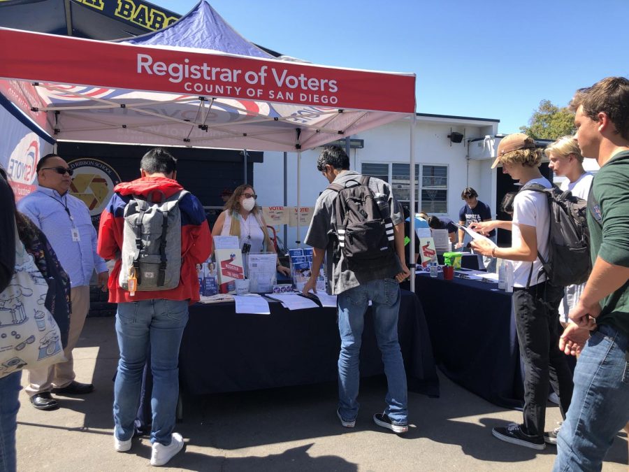 On Friday May 13, Bonita Vista High’s Progressive Club, Green Team and the League of Women Voters organized a voter registration event for students. Students gathered
around the booth with interest to fill out a pre-registration voting form.