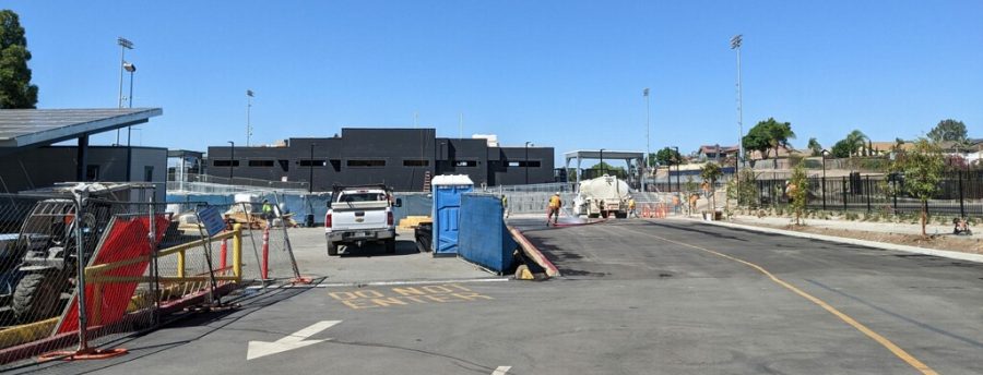 By Sept. 22, this is the current progress of the front side of the stadium entrance in front of the schools parking lot. There are construction workers building more over Fall Break.