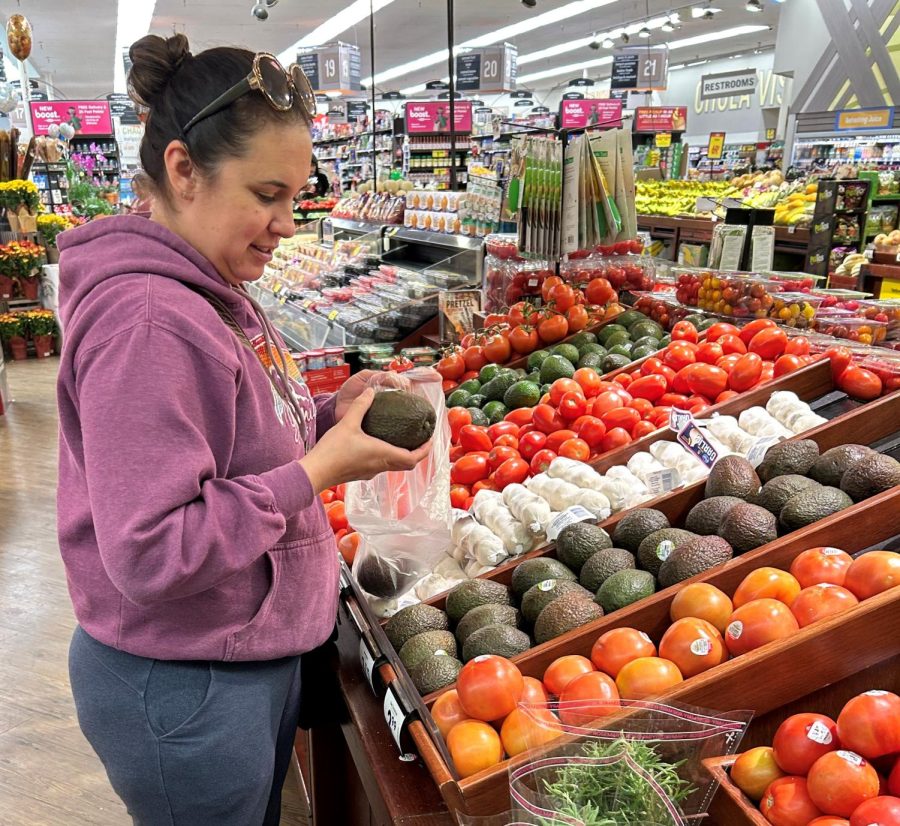 Shoppers use plastic produce bags for their fruits and vegetables in the produce isle. Shopper Ruth Salinas can be seen using plastic produce bags as she always does when she shops. 
