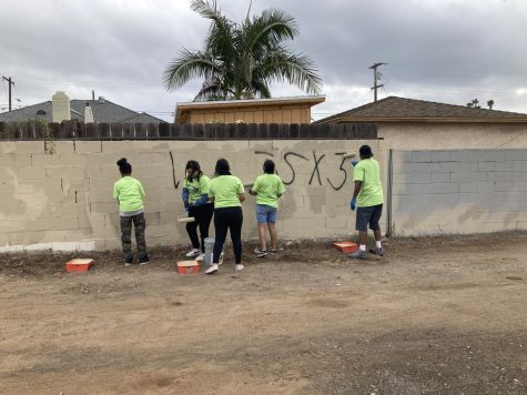Castle Park student volunteers paint over Grafitti as part of their efforts to beautify Chula Vista in problem areas where pollution, littering and defacing is common.