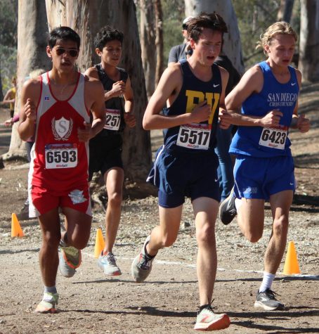 On Saturday, Nov. 12 BVH raced against several different schools at Morley Field during the cross country CIF finals. Sophomore Aaron Tighe runs during the beginning of the race, trailed by varying schools.