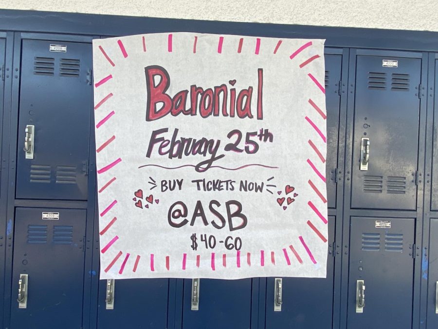 Since Jan. 23 at Bonita Vista High (BVH), Baronial posters hang on lockers. The posters promote Baronial ticket sales for the first time in three years. 