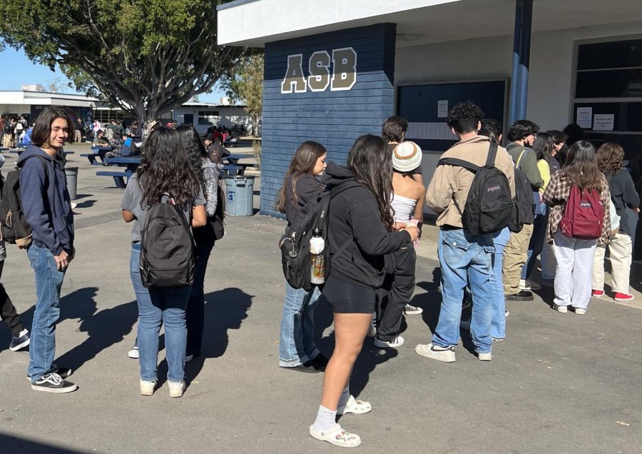 On Wednesday Jan 26, Bonita Vista High students line up to purchase Baronial tickets sold at the ASB after school. A line of students forms in effort to purchase tickets before they raise in price to $45.