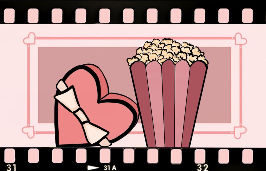 As+Valentines+day+approaches%2C+the+Crusader+celebrates+by+talking+to+community+members+about+their+favorite+romantic+comedies+%28romcoms%29.+A+film+strip+captures+a+box+of+chocolates+and+popcorn%2C+classic+snacks+for+watching+a+romcom.