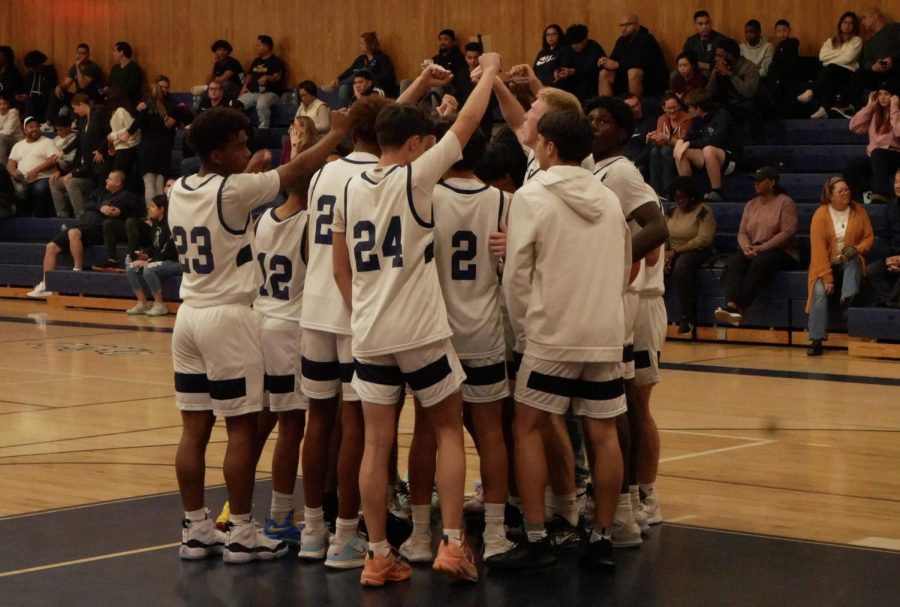 In the Bonita Vista High (BVH) gymnasium on Feb. 8, BVH boys varsity basketball plays a home game against Montgomery High (MHS). The players get ready for the game by giving a pregame speech and breakout. The final score being 37-69, MHS with the win.