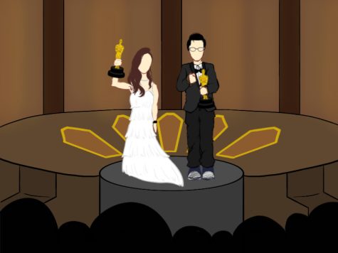On Mar. 12, at the 95th Academy Awards (Oscars) the film Everything Everywhere All At Once received seven wins out of 11 nominations. Actress Michelle Yeoh and actor Ke Huy Quan are depicted here collecting their Oscars, respectively. 