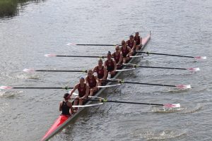 Azja Czajkowski (first rower) and her Stanford Womens Rowing team cool down after their semi final race at the NCAA d1 Womens Rowing championships (2022.)