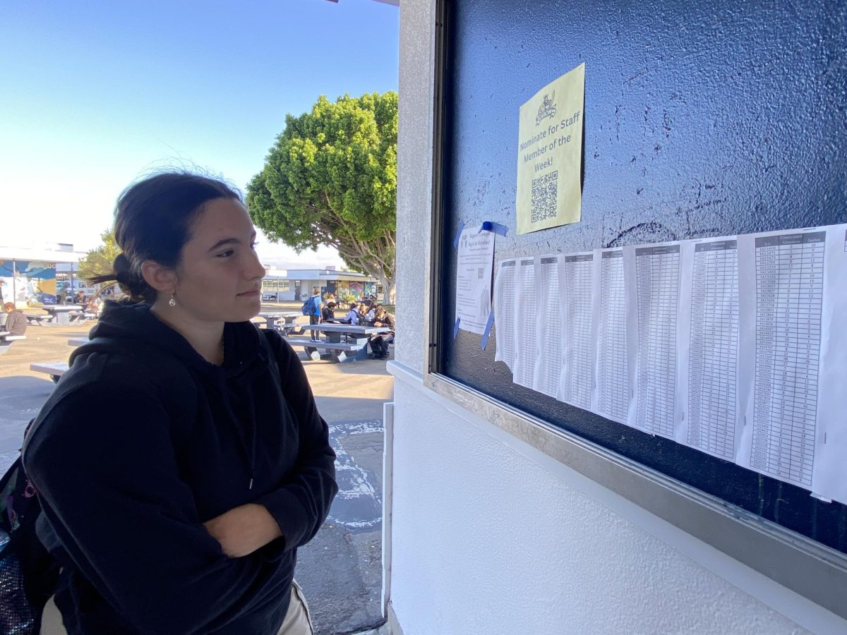 On Sept. 19 at Bonita Vista High (BVH), sophomore Maya Delgado skims through the choices list to review if she is added on. Many BVH students are placed on the choices list after seven unexcused absences and are needed to go to Saturday school to clear them.