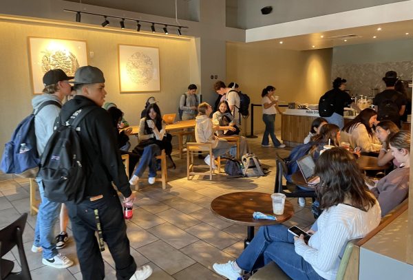 On Sep. 18, many Bonita Vista High (BVH) students gather inside of the local Starbucks and await pickup, talk, to friends, or keep to themselves. Many BVH students enjoy going to Starbucks for their products, but its not uncommon for some students to stay in the shop and not buy anything.