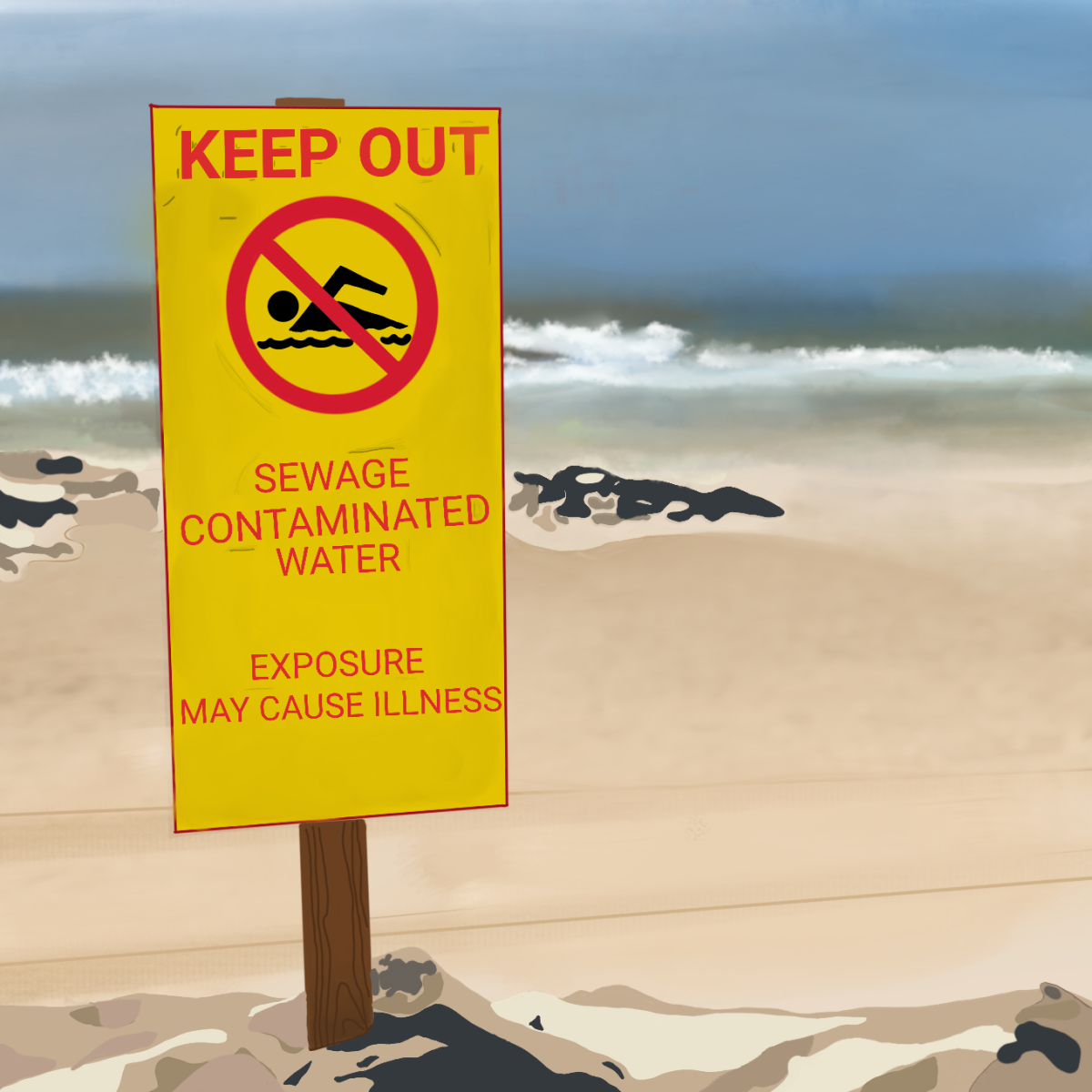 Warning+signs+are+prominently+becoming+displayed+at+beaches+that+have+been+contaminated.+As+sewage+water+escapes+to+the+ocean%2C+people+must+be+aware+of+the+effects+it+can+have+if+they+were+to+enter+the+waters.
