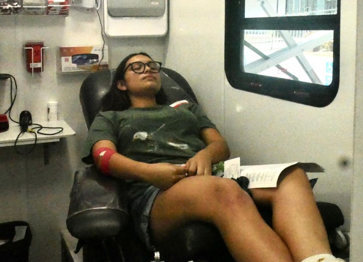On Oct. 16, Bonita Vista High’s (BVH) Key Club hosts a blood drive in partnership with the Red Cross at BVH. BVH student Mia Andrada-herrera donates her blood in the truck and is given a 15 dollar amazon gift card and community service hours as an outcome for donating.