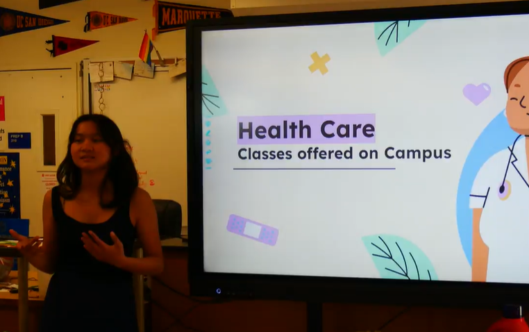 On Oct. 31, Young Leaders in Health-
care (YLHC) co-president Cherise

Magtoto presents a presentation

during a YLHC meeting. C. Magto-
to plans to pursue a career in the

medical field.