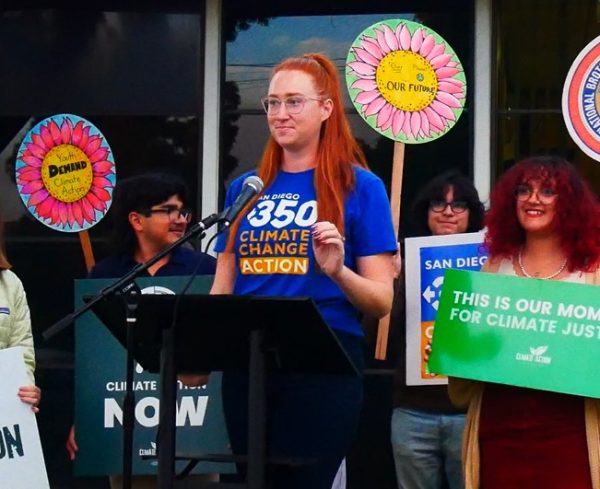 On Nov. 13, Lexi Rueff on behalf of San Diego 350 is shown hosting an environmental rally for SUSHD to switch to electrification. Numerous schools show up to gather in support for the cause.