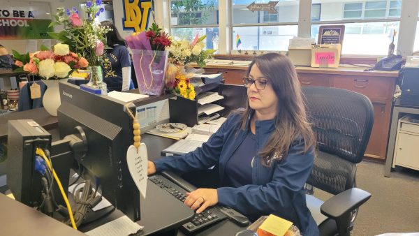 BVH AP Secretary Claudia Roman is seen working in her office space in the main office. Roman has been working for BVH for 13 years.