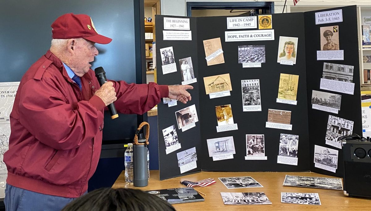 On Nov. 29, Word War II prison camp survivor Thomas Crosby presents to students at Bonita Vista High (BVH). Crosby talks about what his life was like during the war in camp Santo Tomas as a child.