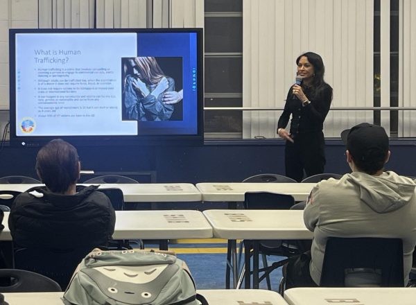 On Feb. 22 District Office Attorney Cheryl Sueing-Jones presented to students and parents at the Bonita Vista High Cafeteria. She speaks out to  bring awareness about human trafficking in the San Diego community.