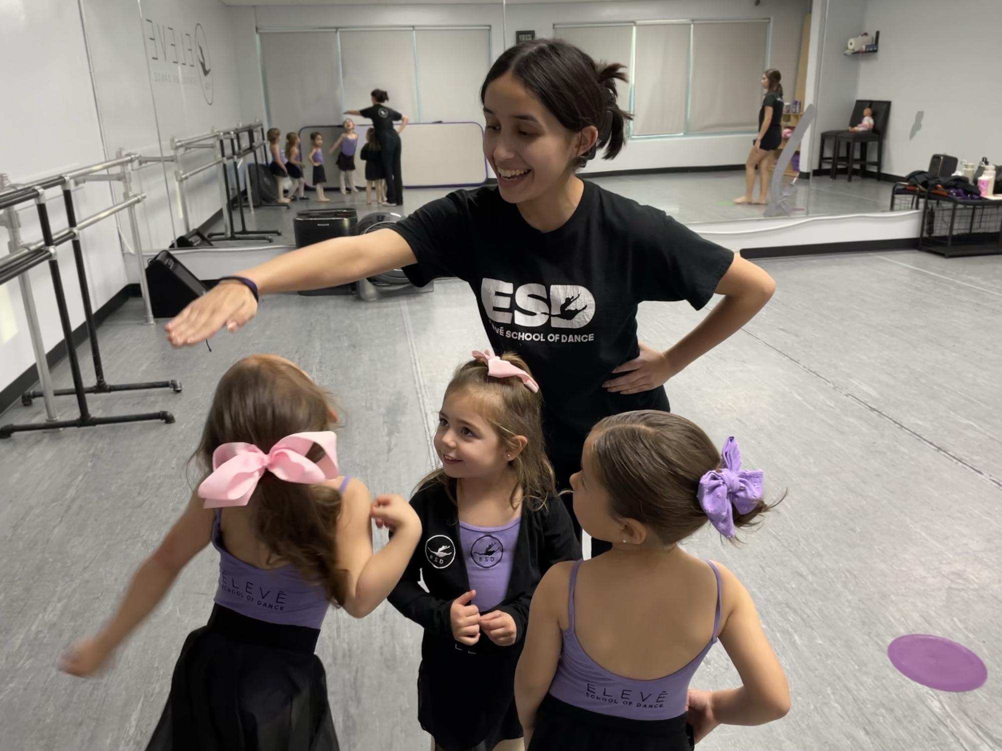 On Jan. 30 at Eleve Dance Studio, Bonita Vista High (BVH) senior Mia Garcia interacts with her young dance students. Garcias experiences with her students have changed her perspective on life and dance as an art form.