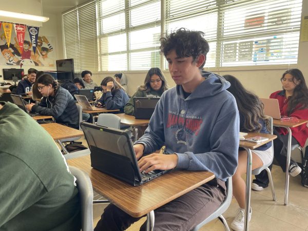 Senior Daniel Robitaille is one of two valedictorians for the BVH 2023-2024 school year. Robitaille is seen working in Raymond Chhan’s IB English HL2 class.
