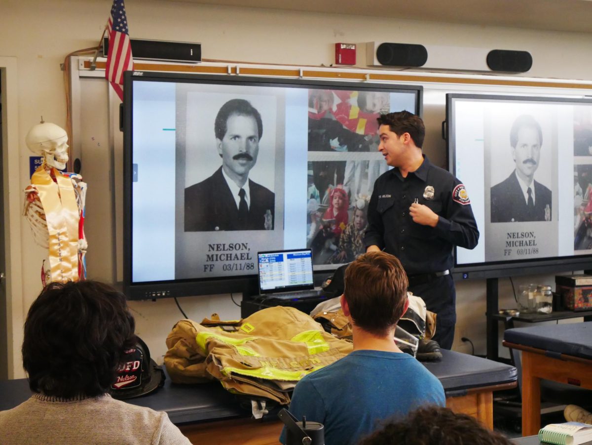 On Feb. 28, firefighter and paramedic, Taylor Nelson presented to the BVH Health Career Club about his line of work to educate those who may be interested in doing the same. Nelson shows students his father who inspired him to become a firefighter as he is a retired fire captain.