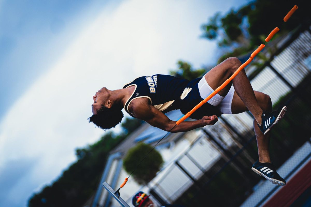 On Mar. 7, the Bonita Vista High (BVH) track and field team had their first meet of the season against Montgomery High School (MHS). BVH boys high jumper and junior Dakarrai Roberson goes up for his last attempt of the meet.
