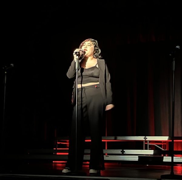 On April 18, the Bonita Vista High Vocal Music Department (VMD) held an evening showcase where members of VMD performed songs of their choosing as well as the Music Machine and Sound Unlimited competition sets. Senior Zero Alcaraz is performing a solo performance of Idontwannabeyouanymore by Billie Eilish.