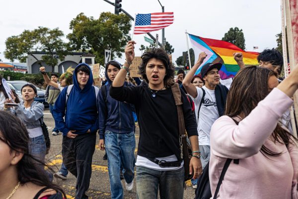 By carrying the American flag while marching against ICE, senior Emmanuel Perez demonstrates that political dissent can be an act of patriotism rather than an expression of anti-American sentiment.