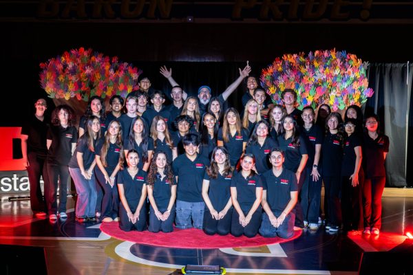At the end of the conference, the TEDx BVHS team takes a group photo together. This includes the speaker, tech, stage design, finance and public relations teams.