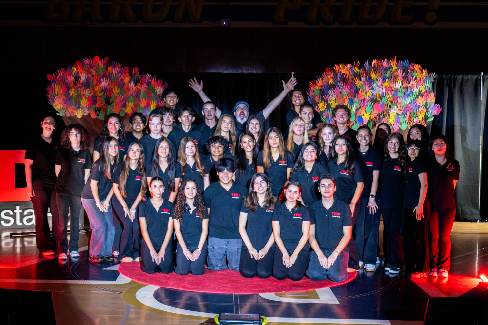 At the end of the conference, the TEDx BVHS team takes a group photo together. This includes the speaker, tech, stage design, finance and public relations teams.