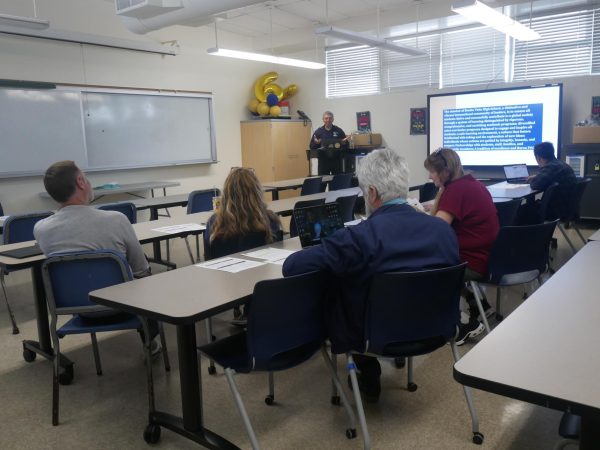 A staff meeting, held on April 29., entailed Principal Alex Salazar going through a presentation detailing important news regarding BVH. One of the items was the new district AI policy.